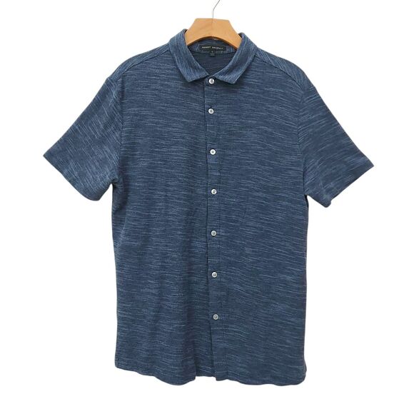Robert Barakett Shirt Mens Large Blue Short Sleeve Button Up Cotton Casual Work - Picture 1 of 11